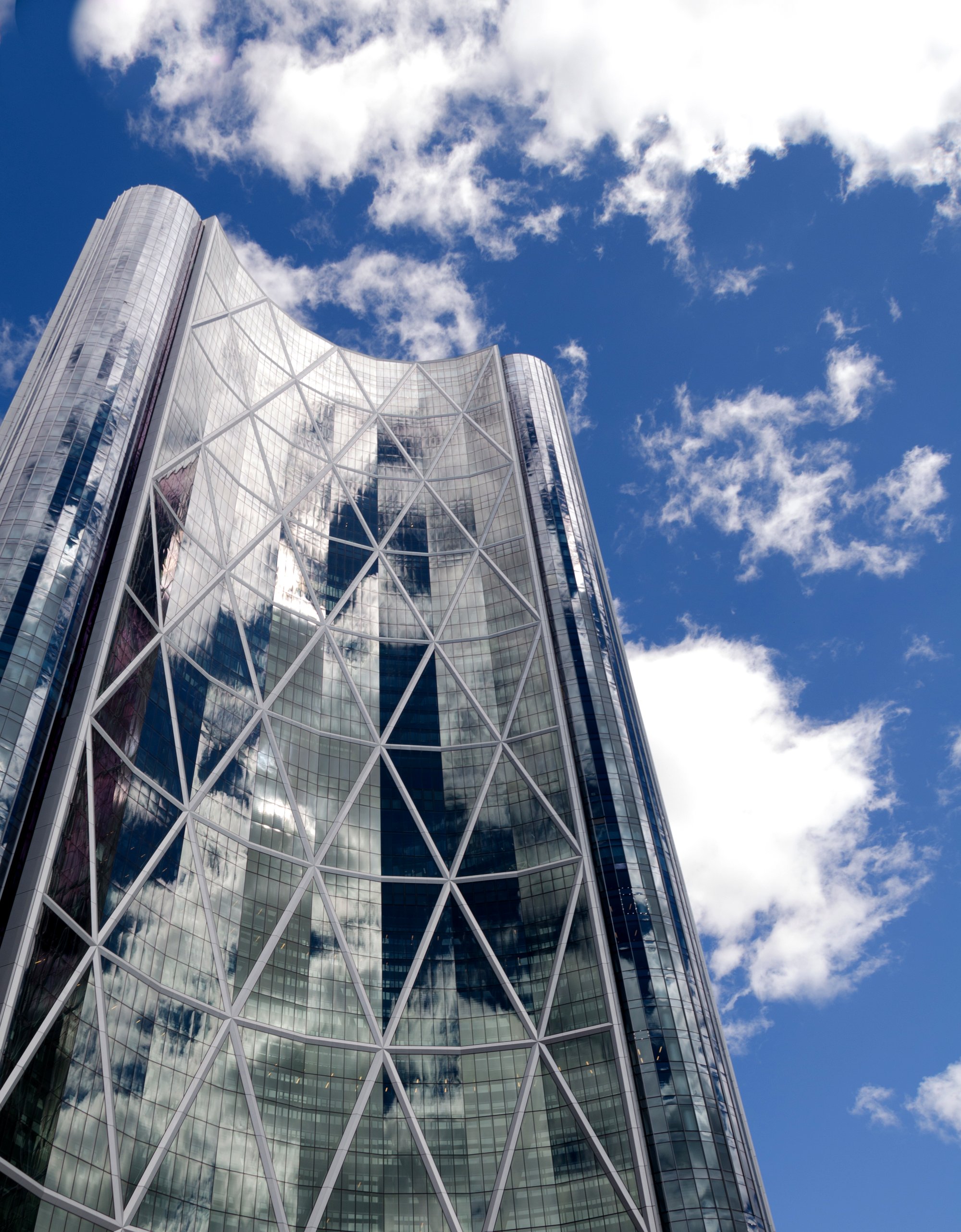 The Bow, Calgary — diagrid glass against sky